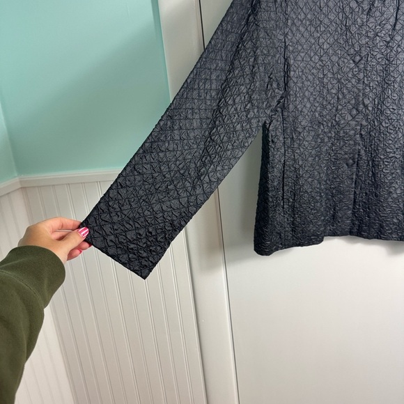 Eileen Fisher 100% Silk Black Quilted Tussah Crinkle Magnet Closure Jacket Large - Picture 3 of 10